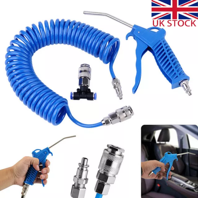 3pcs Air Duster Blow Gun 5m Recoil Hose Pipe Car Truck Lorry Dust Blower Clean