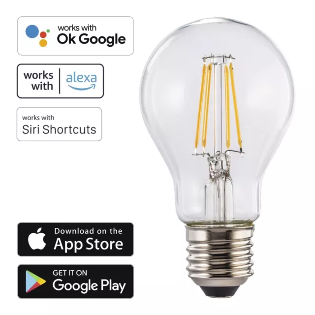 Hama WLAN Led-lampe Filamento E27 7W 60W Bombilla App-Steuerung para Alexa .