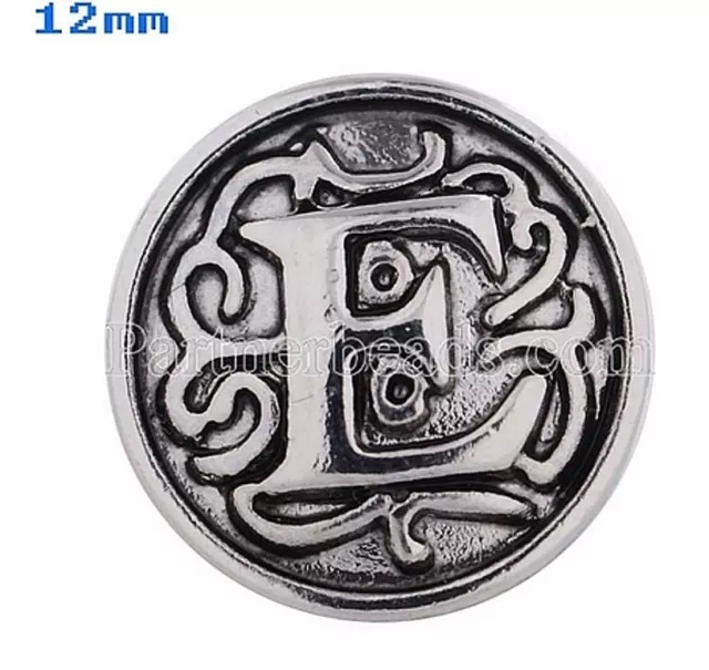 Antiqued Silver Alphabet Letter E 12mm Mini Snap Charm Button For Ginger Snaps