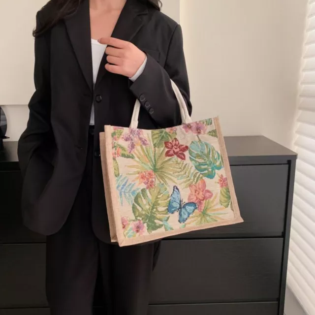 Capacità modello floreale casual sacchetto pranzo lino borsa tote borsa a mano mummia