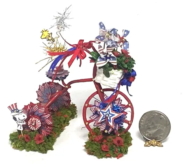 OOAK Artisan Pinwheel Fourth July Decorated Snoopy Tricycle 1:12 Dollhouse '23