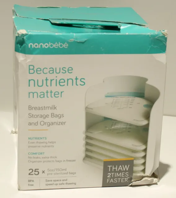 Nanobebe Breastmilk Storage Bags and Organizer w/25pc Bags *Open, Damaged Box*