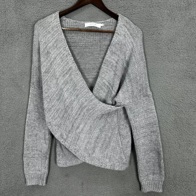 Astr the label sweater womrns large gray chunky knit faux wrap cozy casual