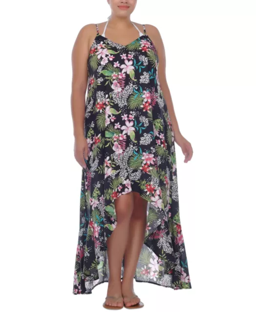 MSRP $58 Raviya Plus Size Printed High-Low Dress Cover-Up Black Size 0X