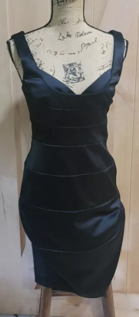 Whbm  Solid Black V Neck  Shift Sleeveless Dress Size 6 Lined