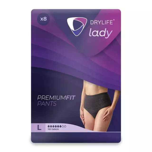 1x Drylife Lady Premium Fit Incontinence Pants For Women - Large - Pack of 8 2