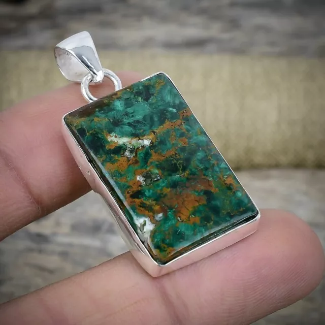 Azurite Malachite Natural Gemstone Handmade 925 Sterling Silver Pendant Jewelry