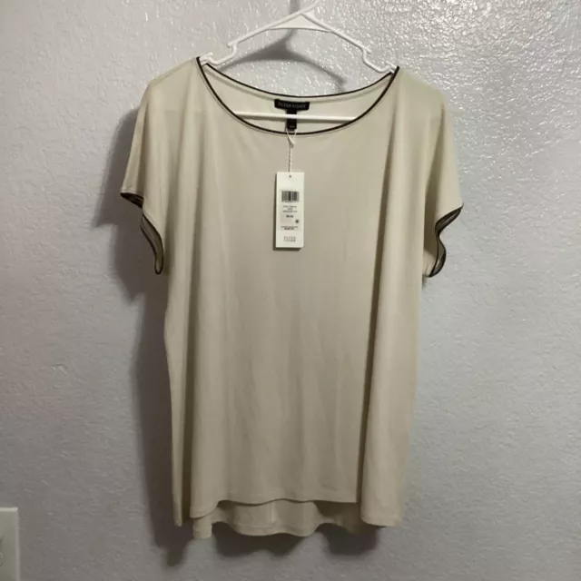 Eileen Fisher Top Stretch 100% Silk Jersey Bateau Neck Bone Short Sleeve Size M