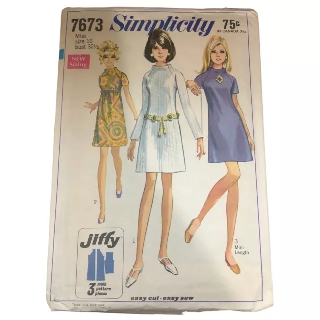 VTG Simplicity Sewing Pattern 7673 Missed Jiffy Dress Sizes 8-16 (see measuremen