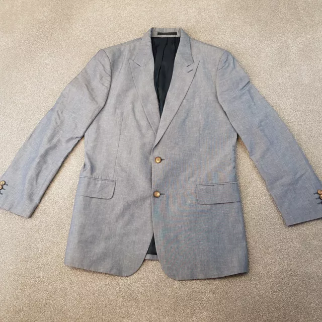 Reiss Mens Blazer 40 Blue Jacket Linen 2 Button Smart Pockets Casual Soft