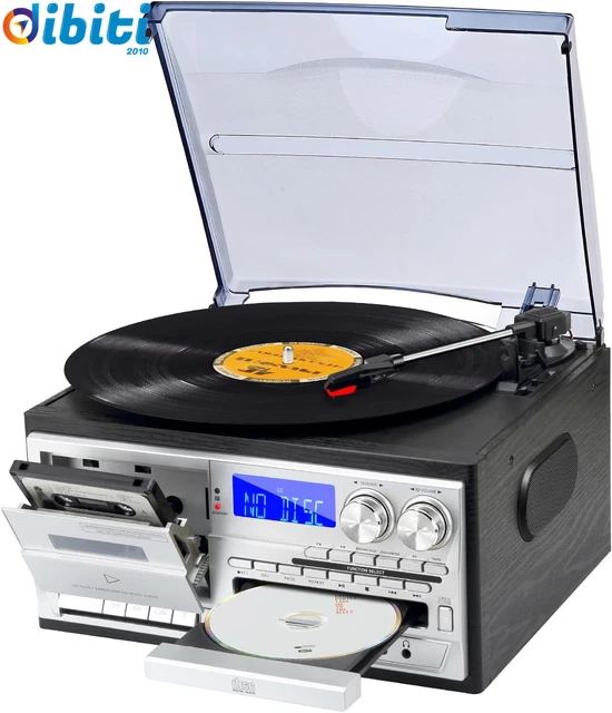 Giradischi Digitnow! Multifunzione - Bluetooth, USB, CD, Cassetta, Radio FM, Altoparlanti Integrati, 3 Velocità (33/45/78 RPM) - Foto 8