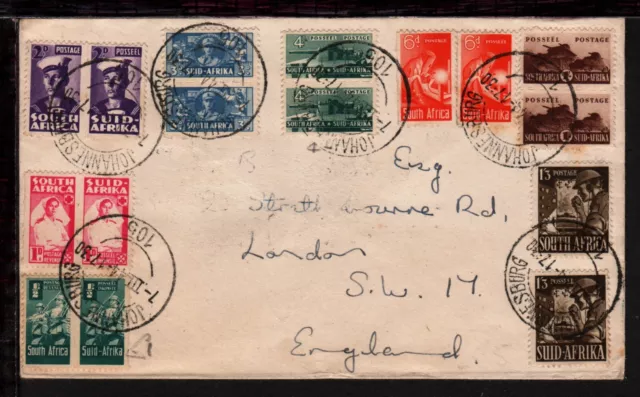 SOUTH AFRICA 1944 WAR EFFORT STAMPS x 8 pairs Different Values to ENGLAND (L123)