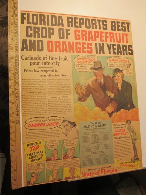newspaper ad 1936 FLORIDA grapefruit orange juice can diet nurse recipe couple