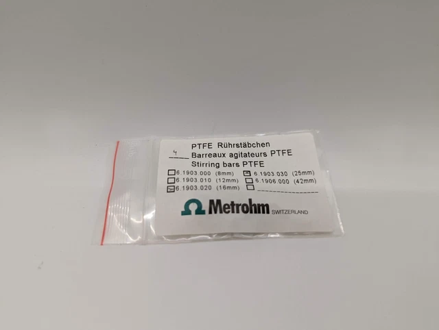 Metrohm PTFE Stirring Bars 16mm(QTY:2), 25mm(QTY: 2). 6.1903.020, 6.1903.030