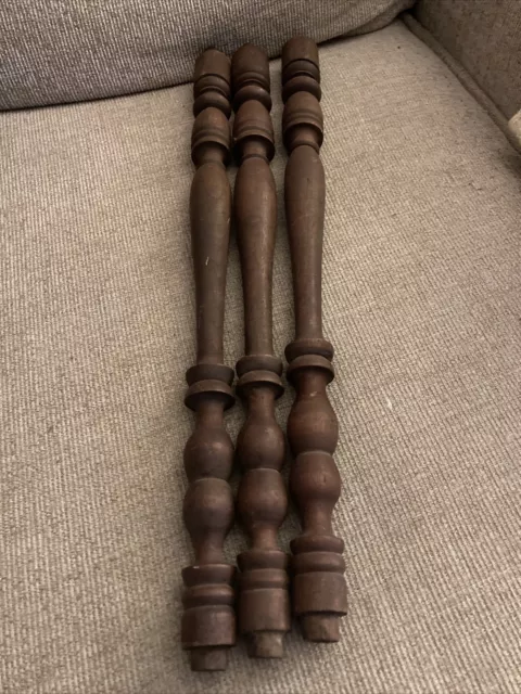 3 turned wood spindle Vintage French salvaged baluster column Furniture 17 1/2”