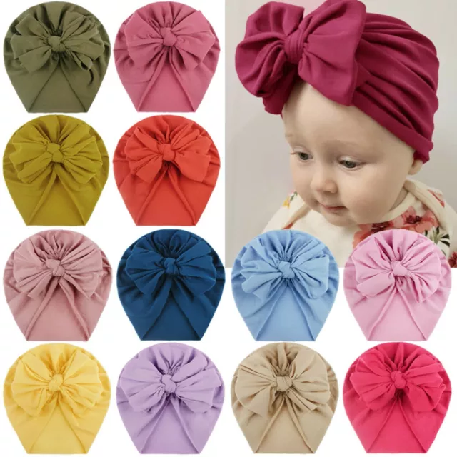 AU Kids Toddler Baby Turban Bow Knot Head Wrap Cute Boys Girls Beanie Hat Cap AU