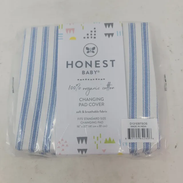 Honest Baby 100% Organic Cotton Blue Stripes Diaper Changing Pad Cover 16"×32"