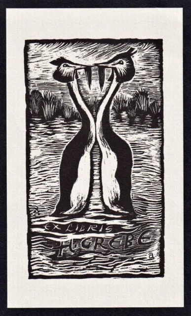 Exlibris H. Grobe Wasservogel bookplate ex-libris Helmut Arndt