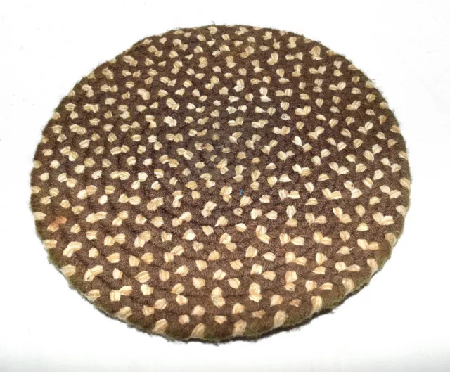 "Funda de asiento alfombra redonda de 15" marrón bronceada y crema trenzada estilo granja" vintage