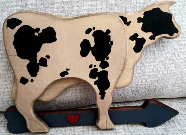 Rustic Primitive Farmhouse Wooden Cow With Heart Wall Hanging Faux Weathervane