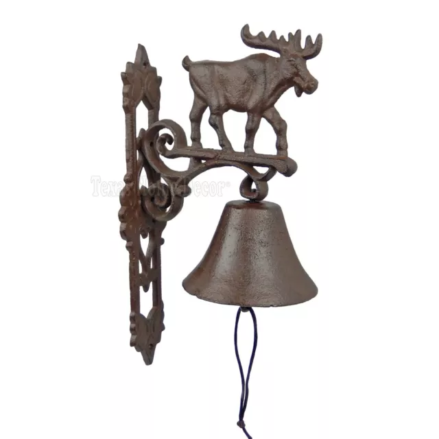Large Moose Dinner Bell Cast Iron Fleur De Lis Scrolls Wall Mounted Rustic
