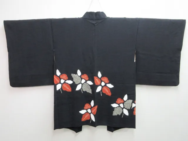 7645J1 Silk Vintage Japanese Kimono Haori Jacket Flower Shibori