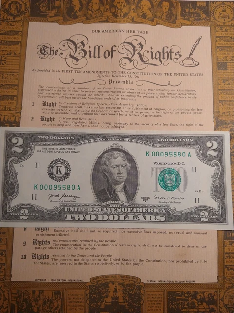 $2 2017A K Dallas BEP K-A Block Low Serial Number Note Crisp UNC COND