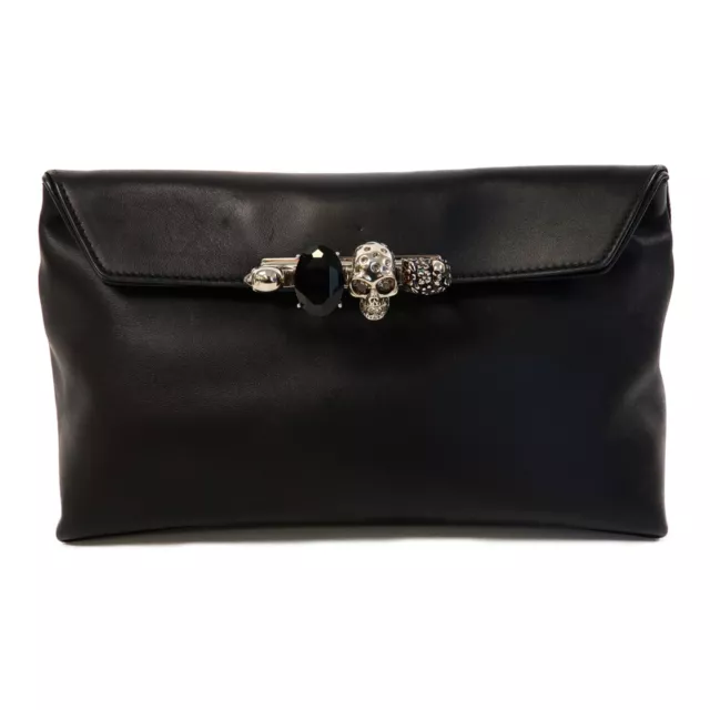 Alexander McQueen SHW Skull Clutch Bag Pouch Calfskin Leather Black