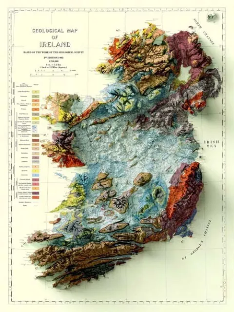 Vintage Geological Map of Ireland Print/Poster 1962 A3 Size
