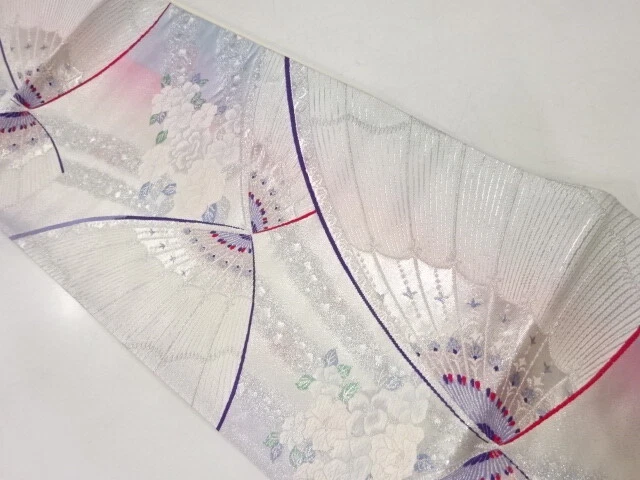 6403900: Japanese Kimono / Vintage Fukuro Obi / Woven Butterfly & Floral Plants