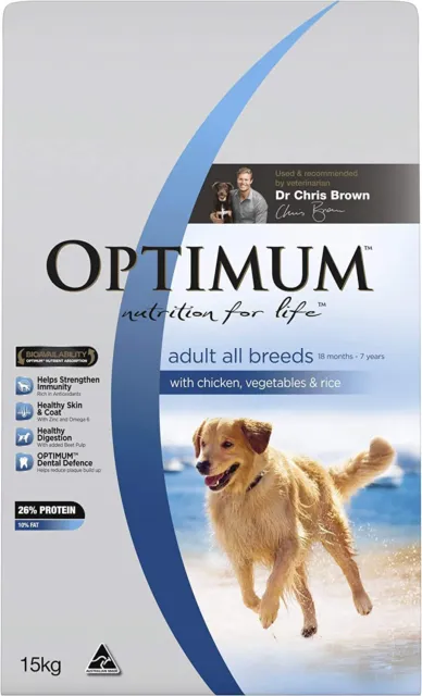 OPTIMUM Adult All Breeds Dry Dog Food Chicken, Vegetables & Rice 15kg free shipp