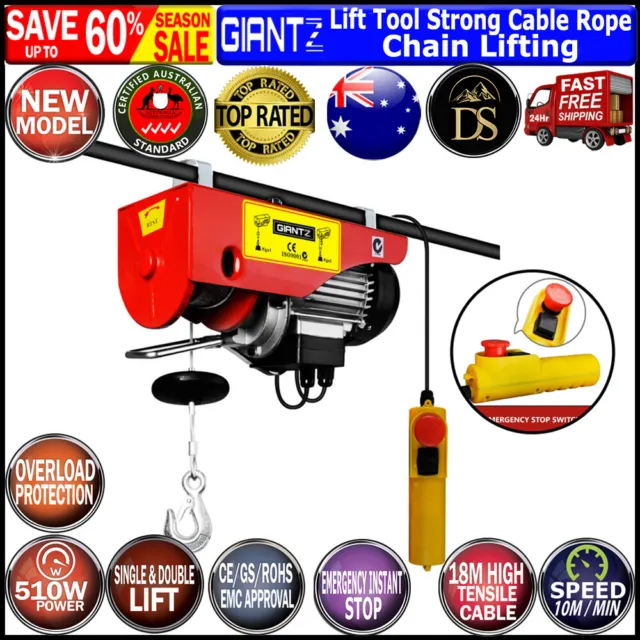 Giantz Electric Hoist Winch 125/250KG Rope Tool Remote Chain Lifting Cable 18M