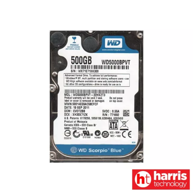 (USED) Western Digital 2.5" 500GB SATA Hard Drive (WD5000BPVT-22HXZT3)