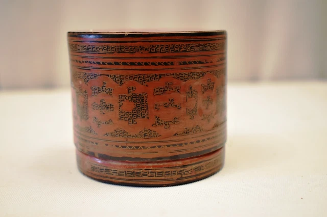 Vintage Lacquerware Box Thanakha Bu Myanmar Storage Container Hand Painted Old"4 6
