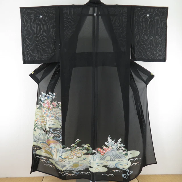Summer Silk Black Tomesode Kimono house pattern Black 60.2inch Women's
