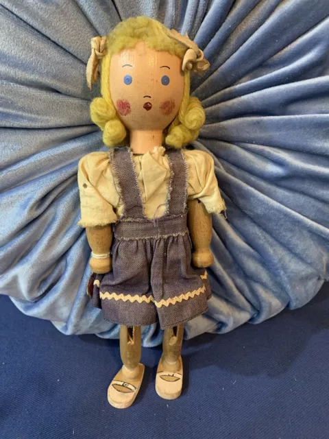 Vintage 9" Schoenhut Beauty Pinn Family Doll Jointed Clothes Pin 1930s