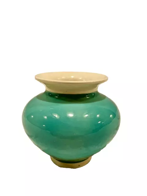 Keramik Vase, Glasur türkis - grün, bauchig Antik