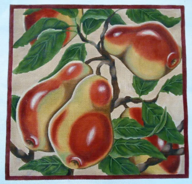 Hand Painted Needlepoint Canvas Melissa Shirley Large PEARS Fruit 23 x 23 MSD