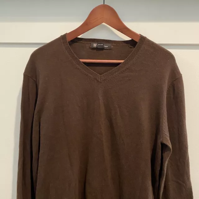 INC 100% Cashmere Sweater Women Sz Medium M Chocolate Brown V Neck Long Sleeve