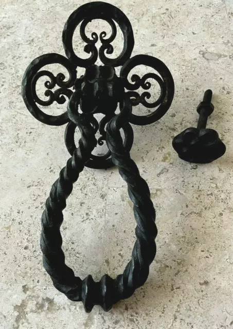 LARGE 11" in ANTIQUE 1922 SPANISH REVIVAL ARCHITECTURAL SALVAGE IRON DOORKNOCKER