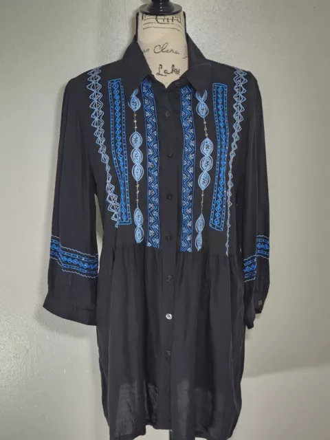 Krista Lee Embelished Shirt Dress. Embroidery And Beads Size Large