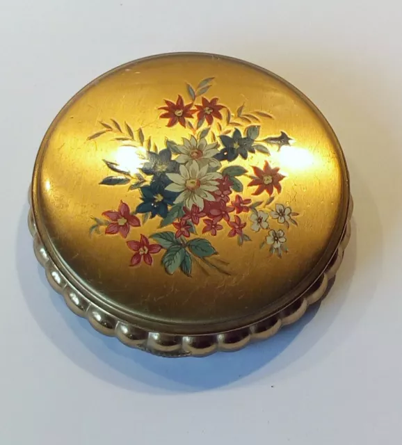 Unusual Vintage Powder Compact With Flowers.