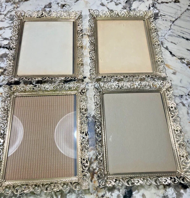 SET-4 VINTAGE Mid-century Gold Metal Ornate Filigree Glass Picture Frame 8x10.
