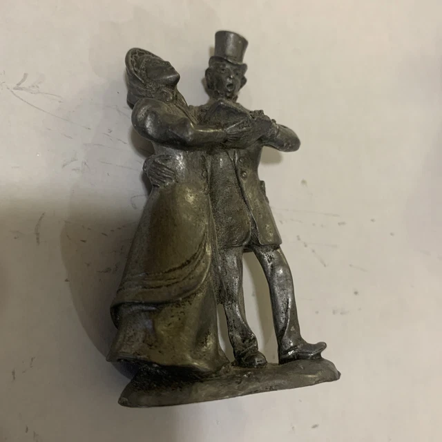 Vintage Cast Iron Pewter Lead Miniature Victorian Couple Carolers Figurine 3”