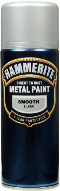Hammerite Smooth Silver Paint Direct To Rust Quick Drying Metal Paint 400Ml