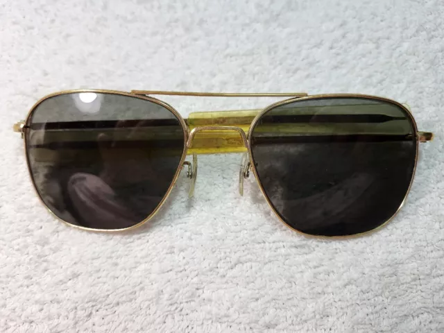 Vintage American Optical Command Ao Usa Military Aviator Sunglasses Gold Tone.