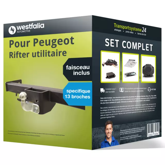 Attelage pour Peugeot Rifter utilitaire 18- col de cygne + Faisceau s. 13 br.