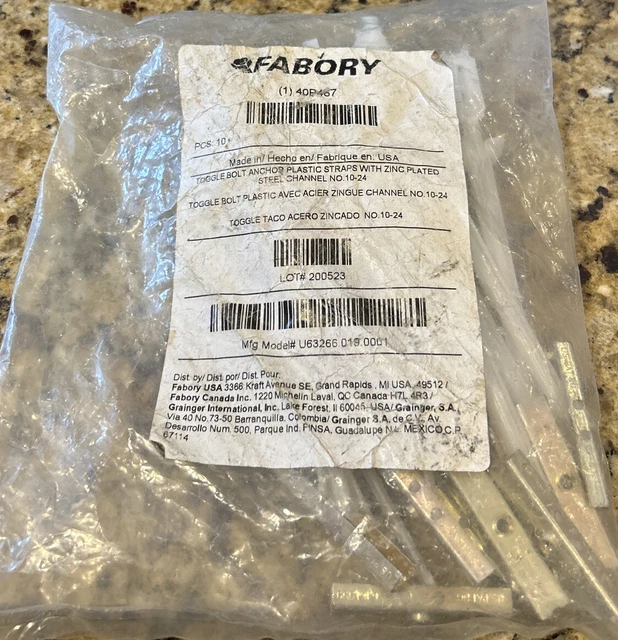 (10-Pk) Fabory Toggle Bolt Anchor Steel 3/16” X 24 , Model# U63266.019.0001