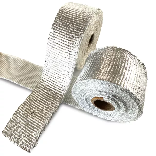 EXHAUST WRAP Aluminium Foil & Fibreglass TAPE 2000F 4.5m X 50mm  4 S/less Ties.