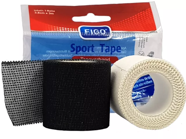 Set: 2x Figo Sporttape Tape Verband Bandage Fussball Handball weiß + schwarz